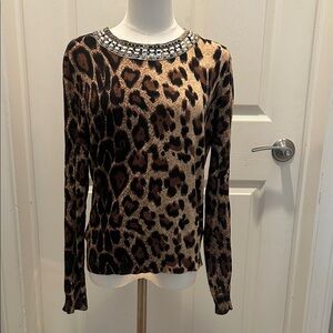 INC International Concept Leopard Print Sweater in Size Large with Beading